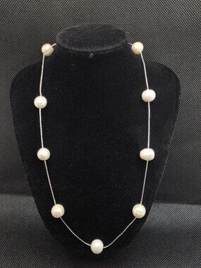 Vintage Teng Yue 18.5" Pearls by the Yard Station Necklace Silver Tone